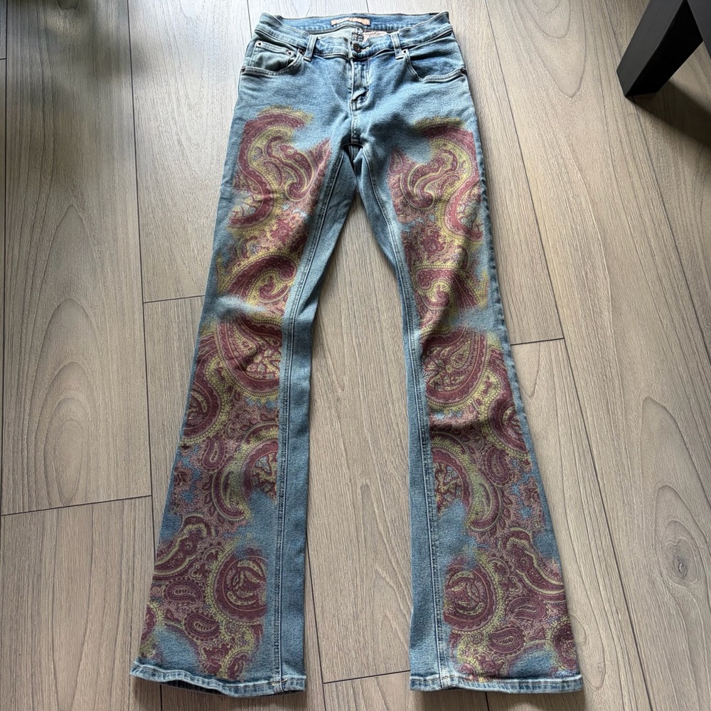 Vintage Paisley Print Flared Jeans